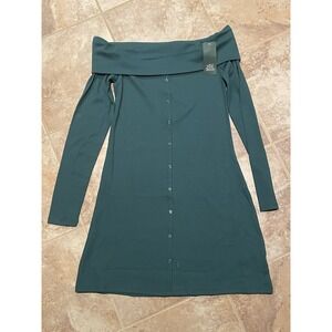 Wild Fable Women's Off Shoulder Long Sleeve Ribbed Green Bodycon Mini Dress Sz-M